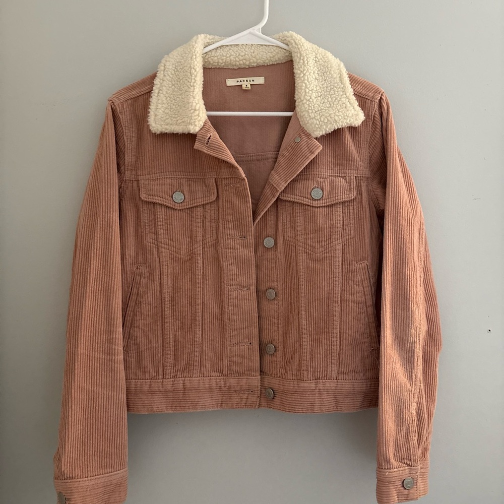 PacSun Pink Teddy Jacket with Cream Sherpa Collar